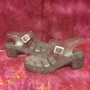 Vintage 90s Clear Glitter Jelly Chunky Sandals